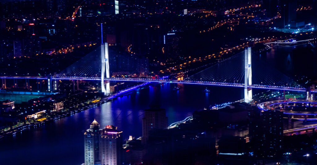千库网 上海浦江大桥夜景摄影图 摄影图编号64512